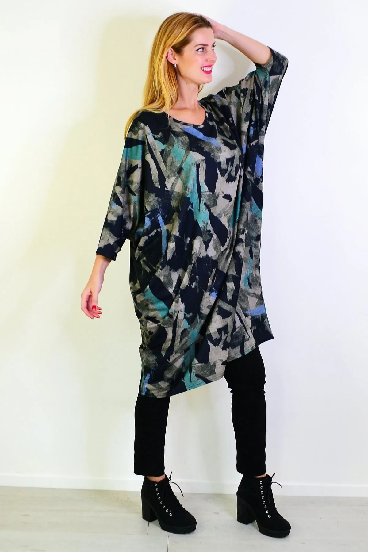 Free Size Green Relaxed Tunic Dress