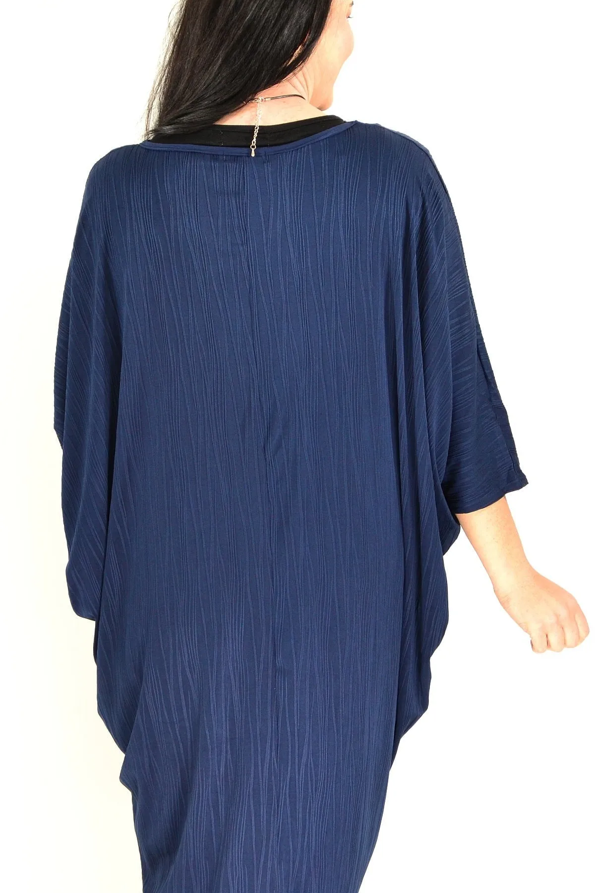 Free Size Navy Ribbed Oversized Tunic Dress