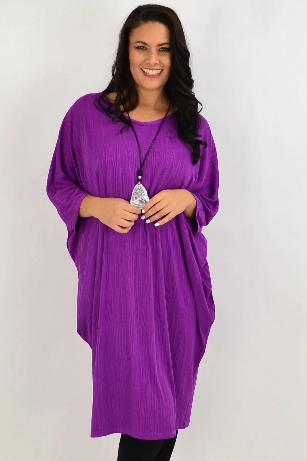 Free Size Purple Ribbed Oversized Tunic Dress