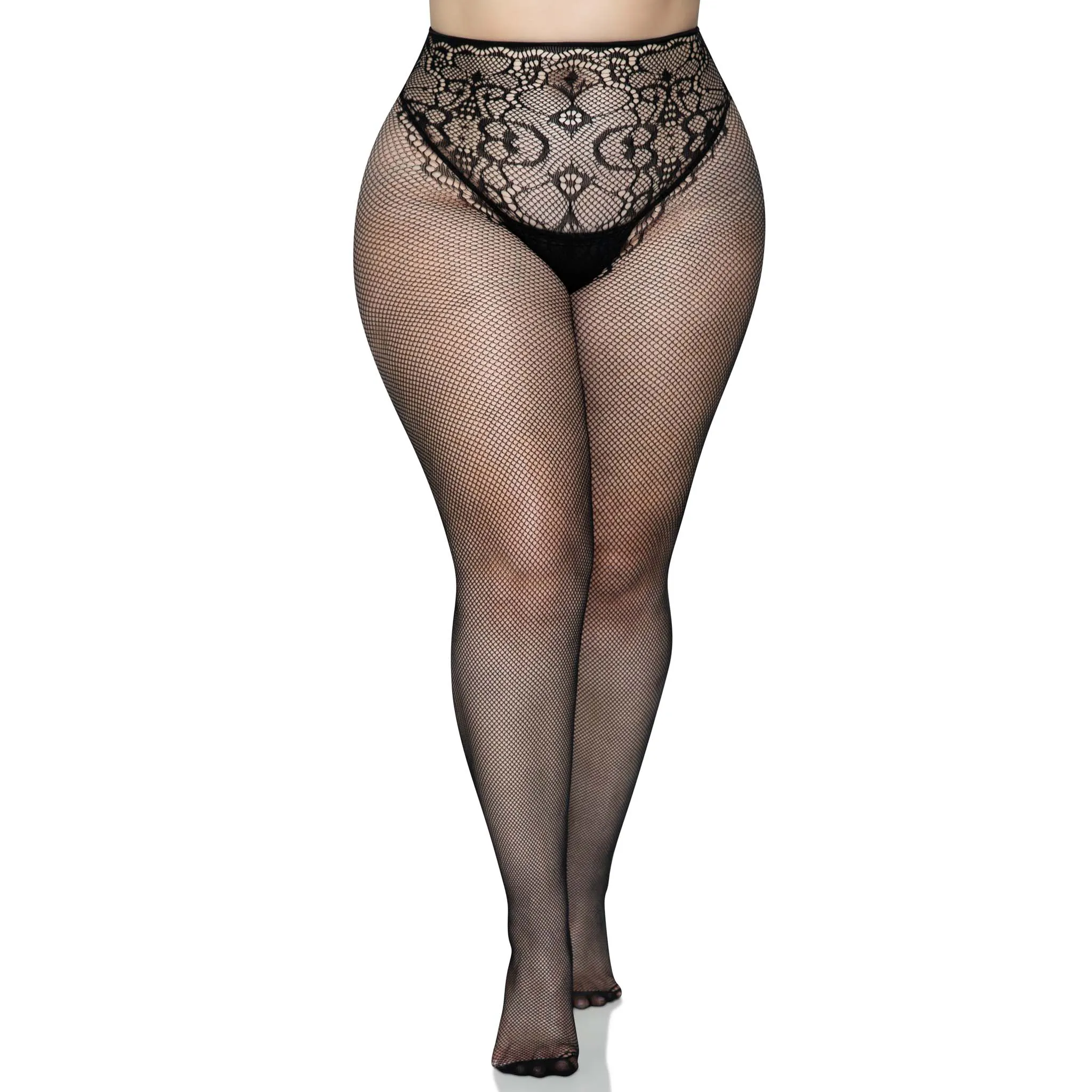 French Cut Backseam Fishnet Tights - Black - 1x/2x - Black - 1x/2x