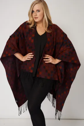 Fringed Poncho With Diamond Patch Pattern