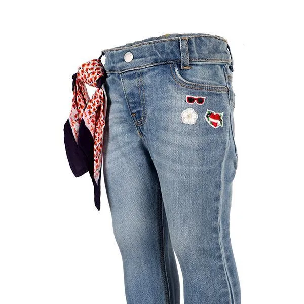 GIRLS DENIM BLUE APPLIQUE SLIM FIT TROUSER