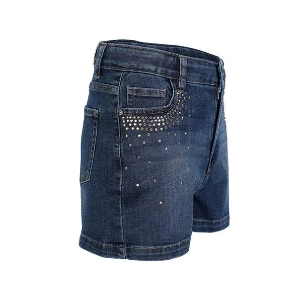 GIRLS DENIM EMBELLISHED SHORTS - BLUE