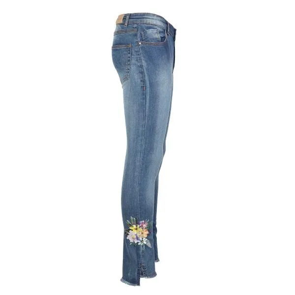 GIRLS DENIM  EMBROIDERED TROUSER - BLUE