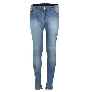 GIRLS DENIM  EMBROIDERED TROUSER - BLUE