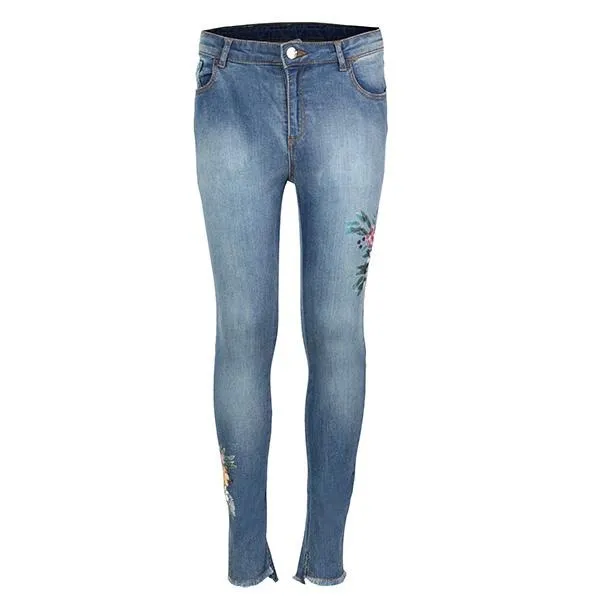 GIRLS DENIM  EMBROIDERED TROUSER - BLUE