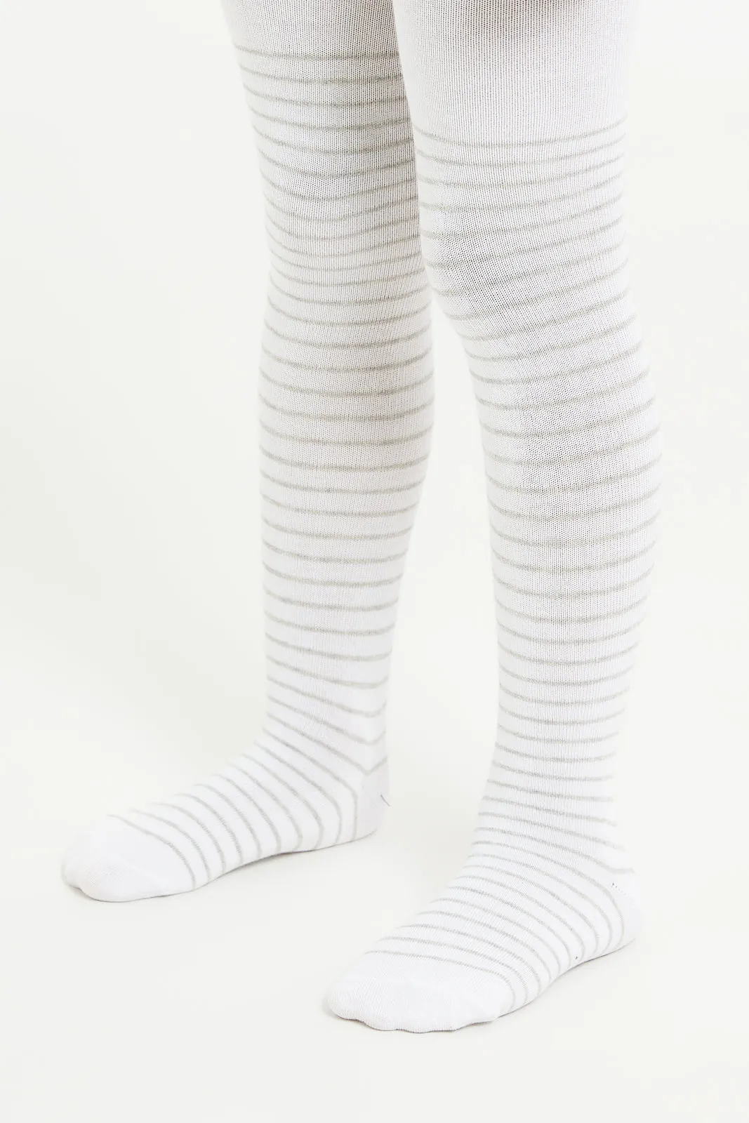 Girls Grey And White Plain Stockings Set (Pack Of 2)