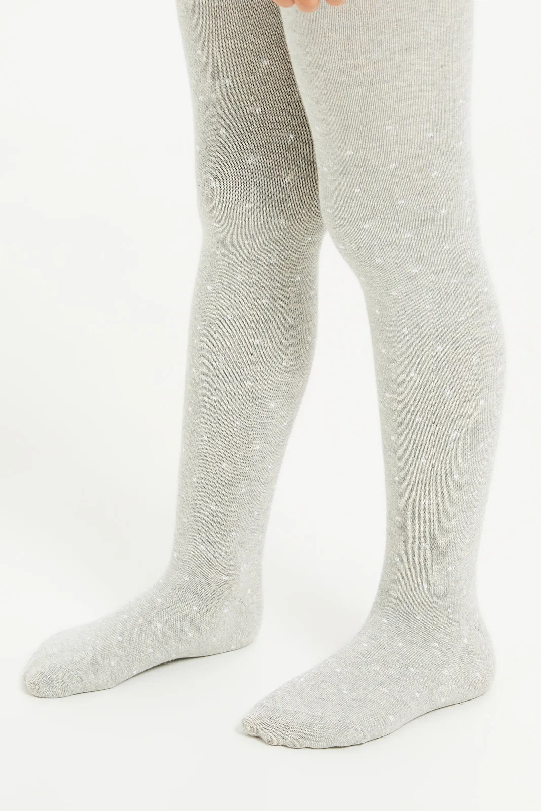 Girls Grey And White Plain Stockings Set (Pack Of 2)