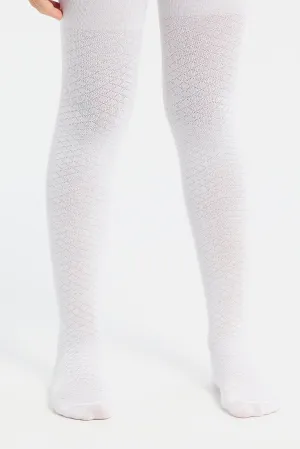 Girls Pink And White Textured Stockings Set (Pack of 2)