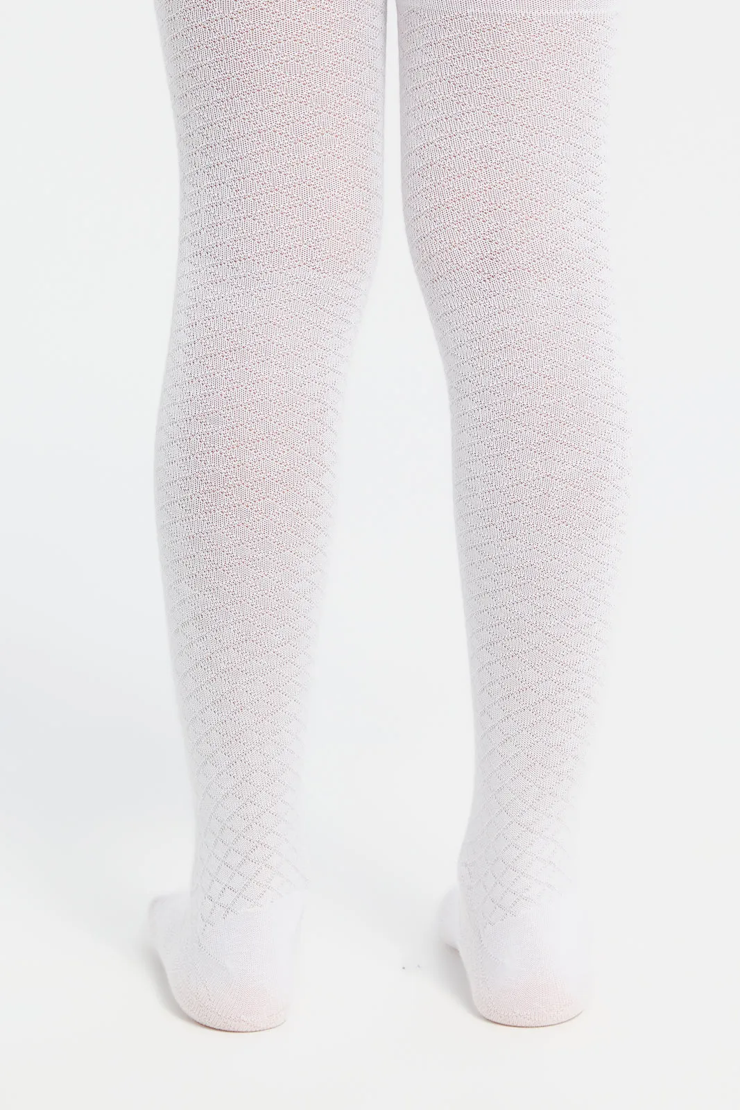 Girls Pink And White Textured Stockings Set (Pack of 2)