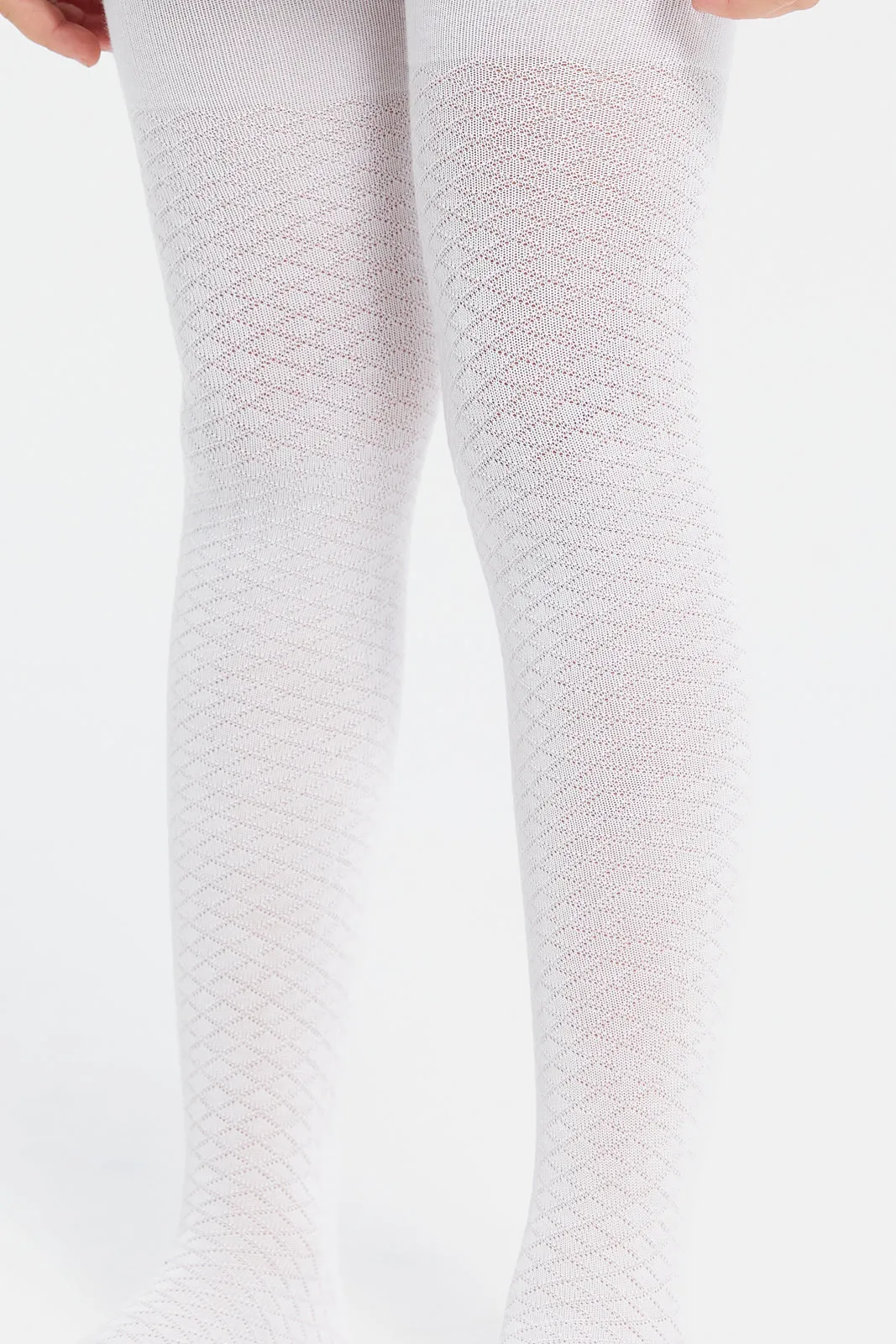 Girls Pink And White Textured Stockings Set (Pack of 2)