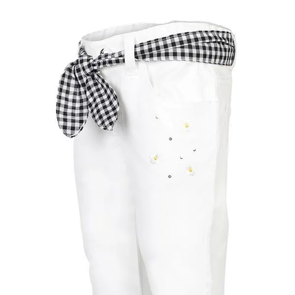 GIRLS WHITE EMBROIDERED TWILL PANTS