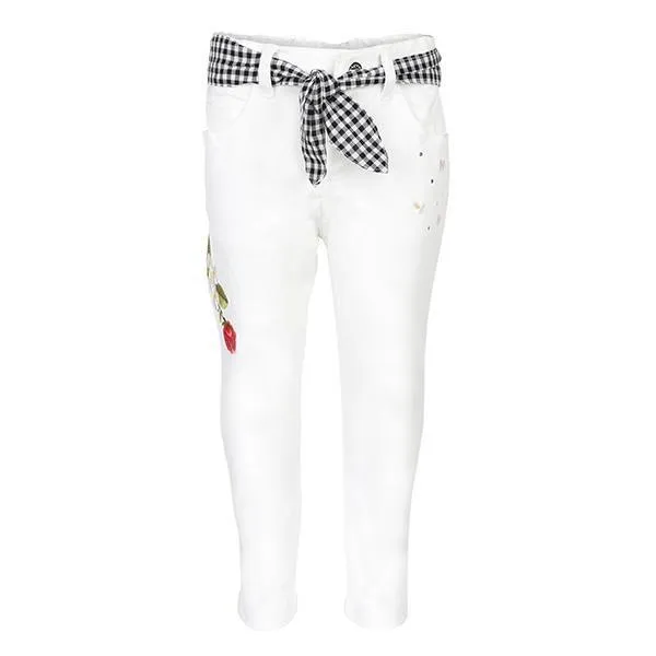 GIRLS WHITE EMBROIDERED TWILL PANTS