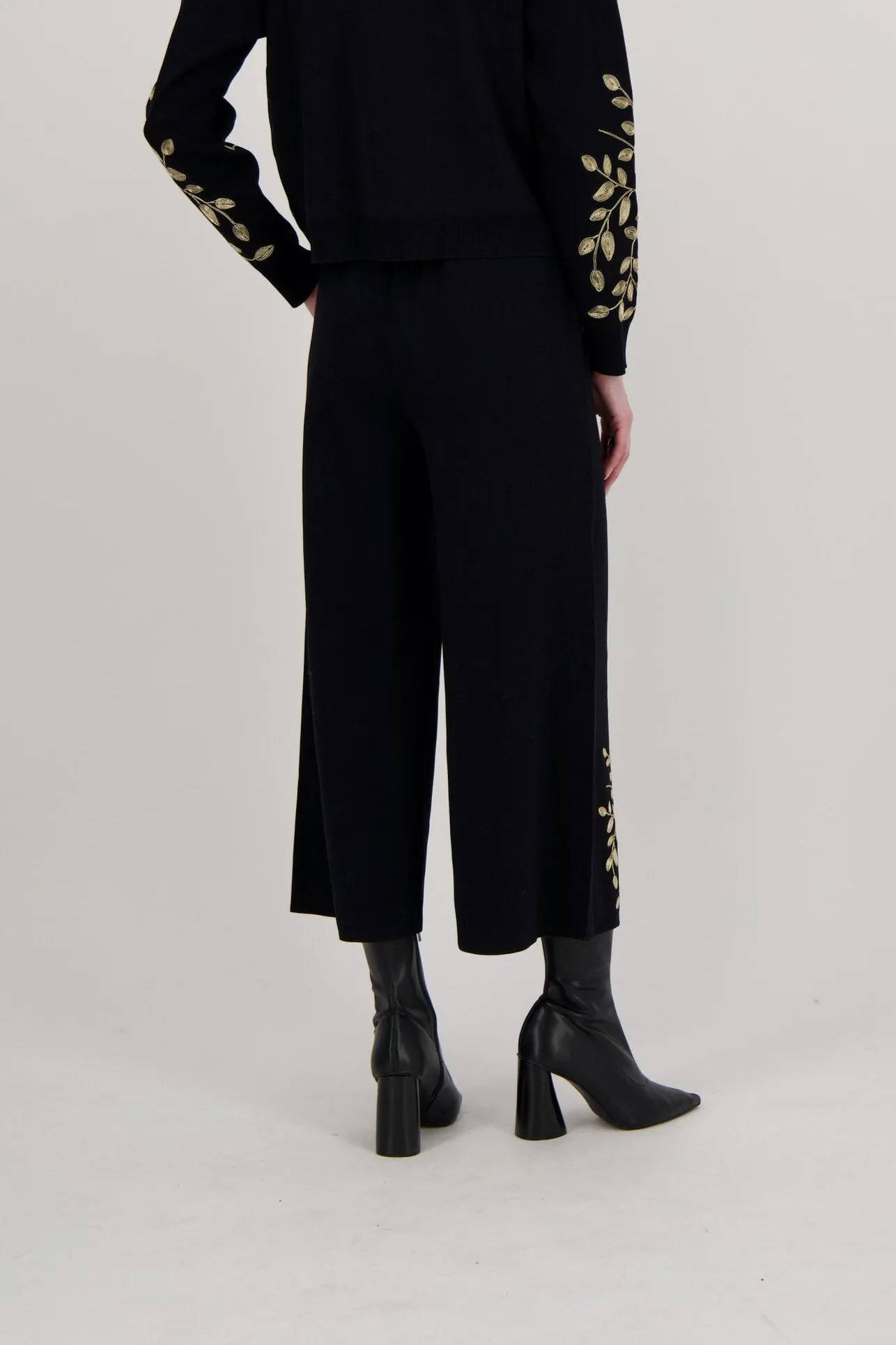 Gold Metallic Cord Braided Embroidered Wide Leg Pant