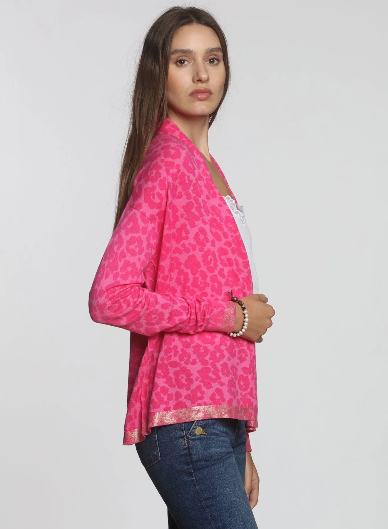 Goldie Printed Cardigan - Cheetah Pink