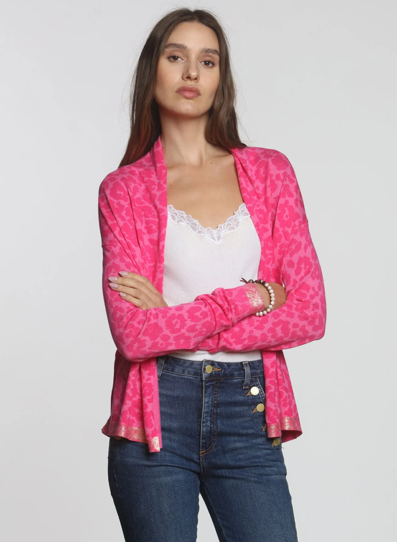 Goldie Printed Cardigan - Cheetah Pink