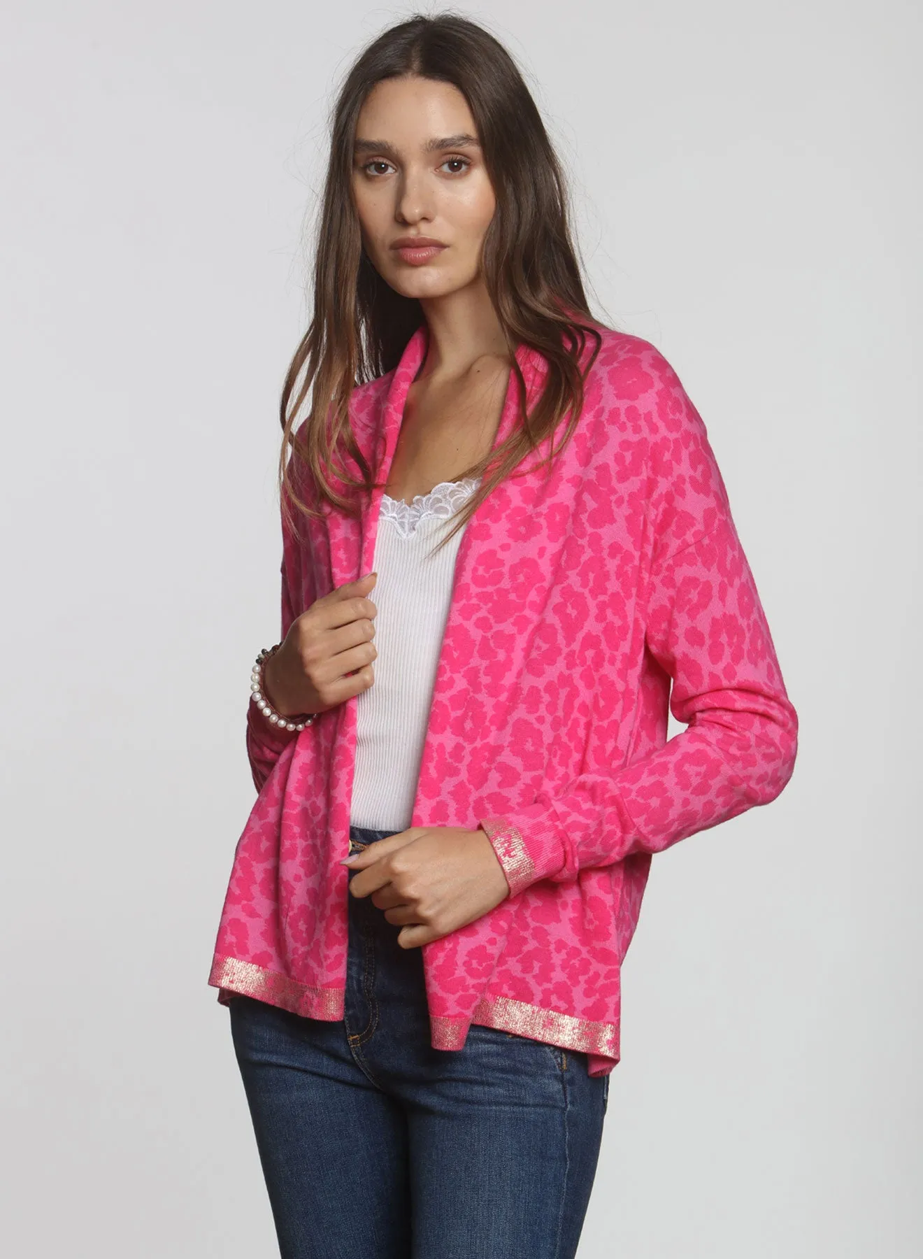 Goldie Printed Cardigan - Cheetah Pink