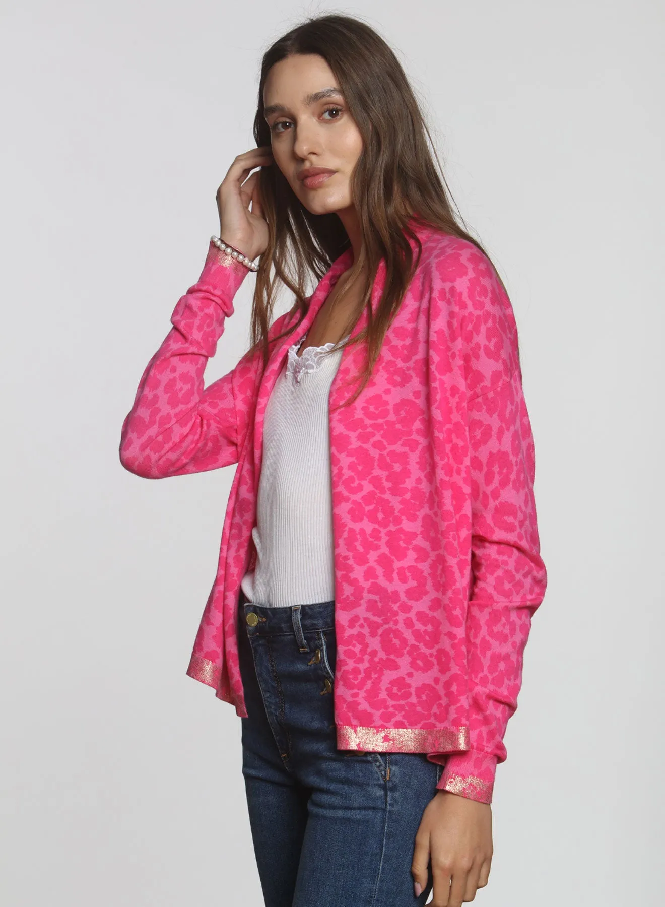 Goldie Printed Cardigan - Cheetah Pink