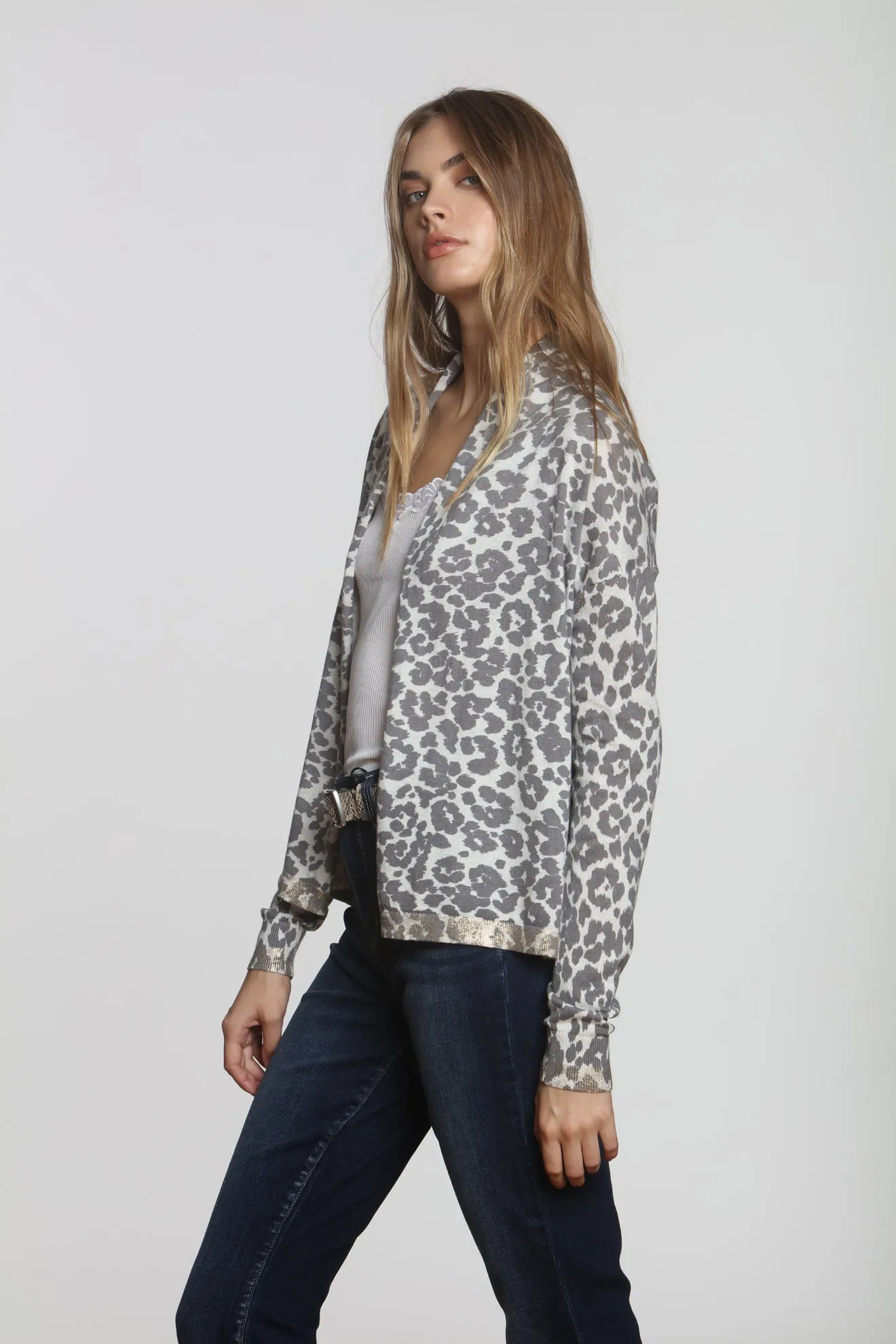 Goldie Printed Cardigan - Snow Cheetah