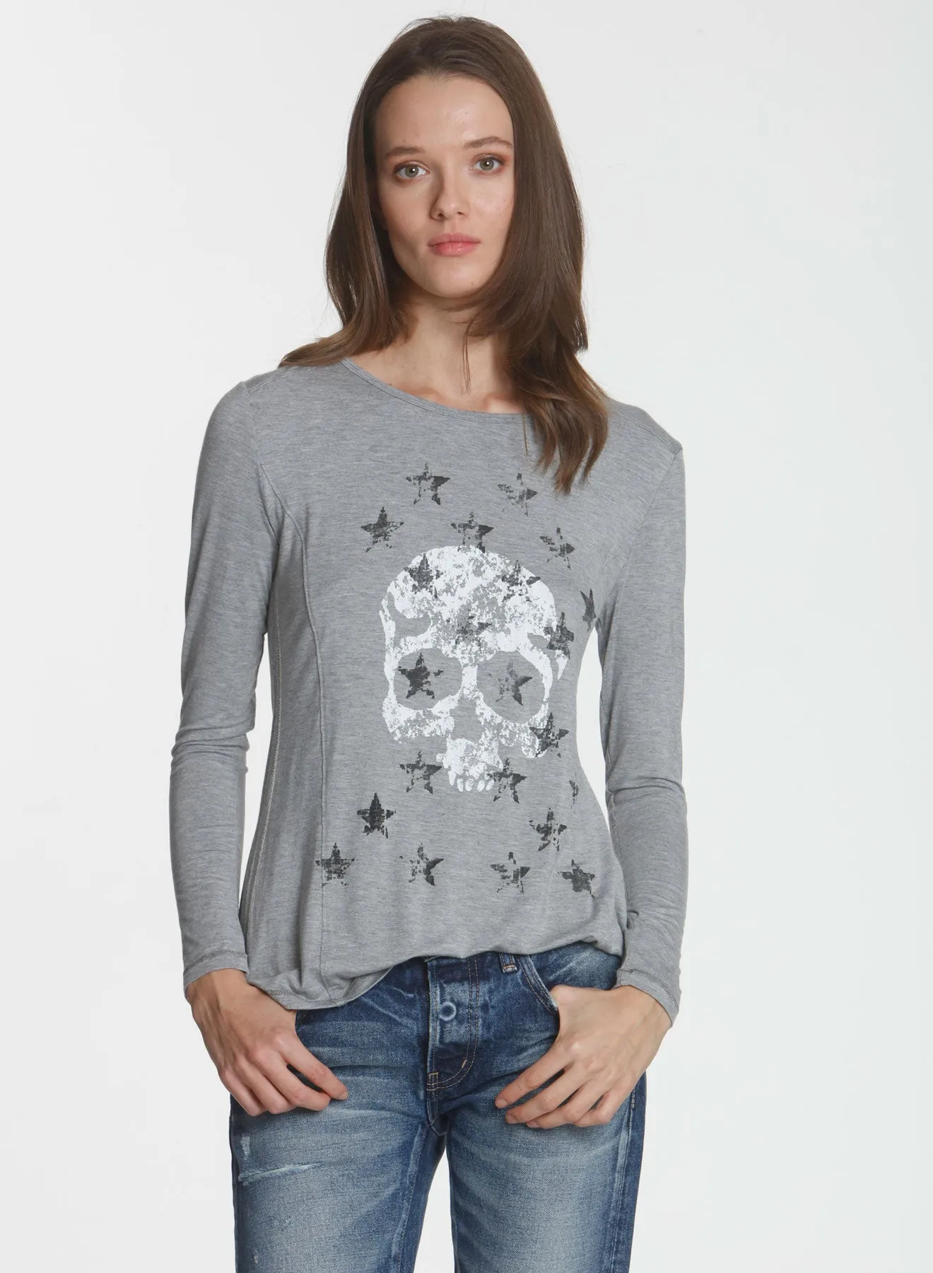 Graphic Riley LS Tee - Grey WHT Skull