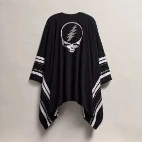 Grateful Dead Linen Blend Poncho - Black/Silver Grey/White