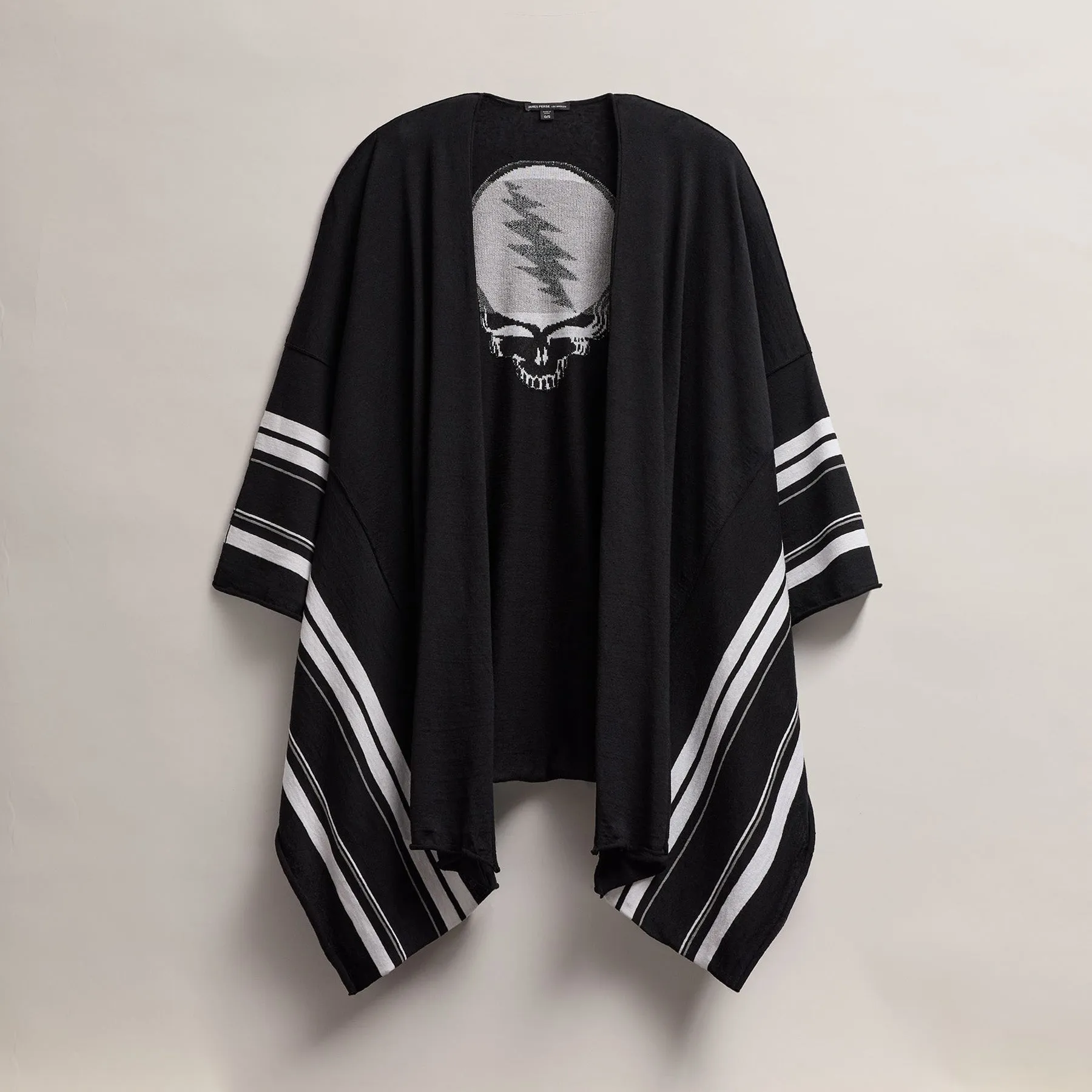 Grateful Dead Linen Blend Poncho - Black/Silver Grey/White