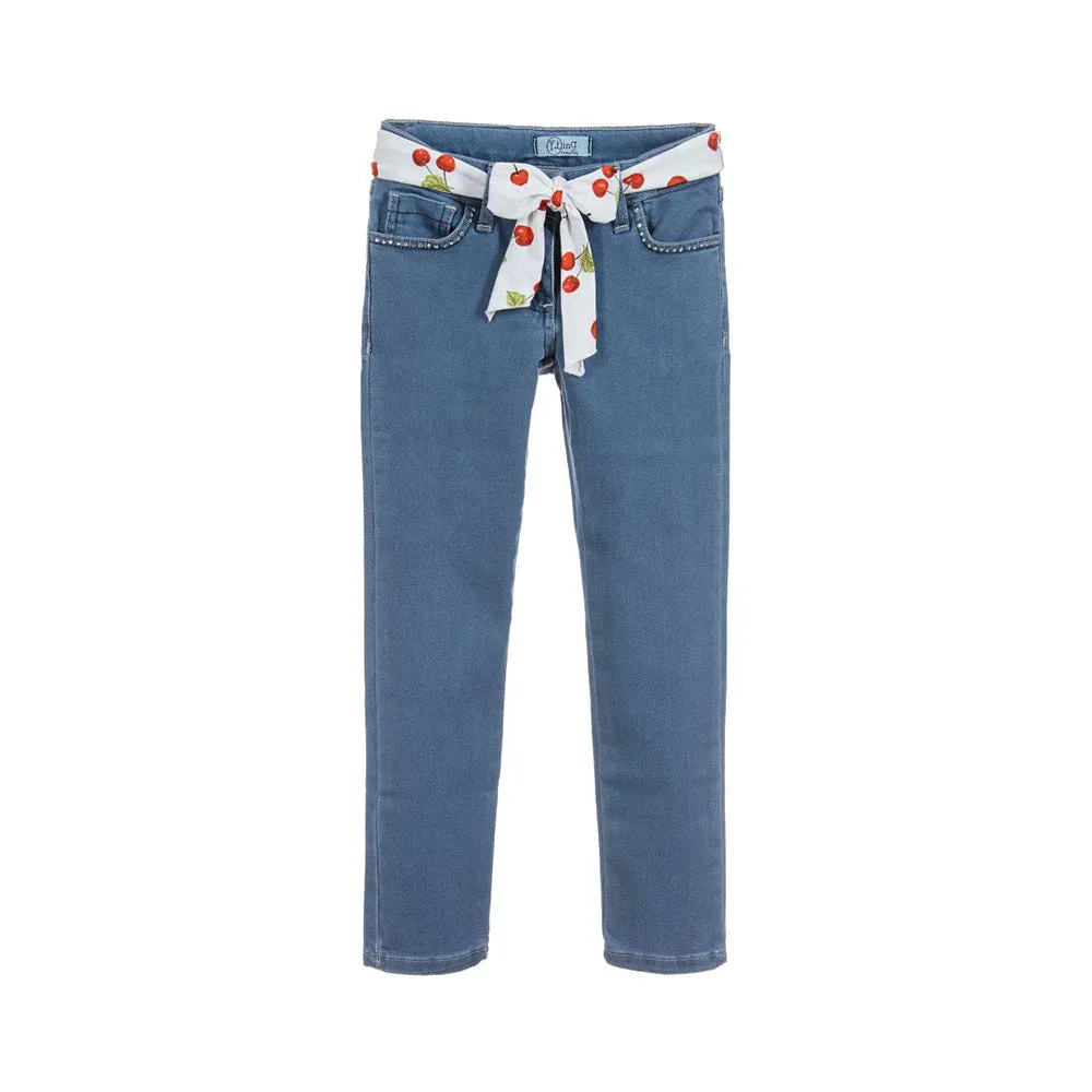 Grils blue jeans with bow belt