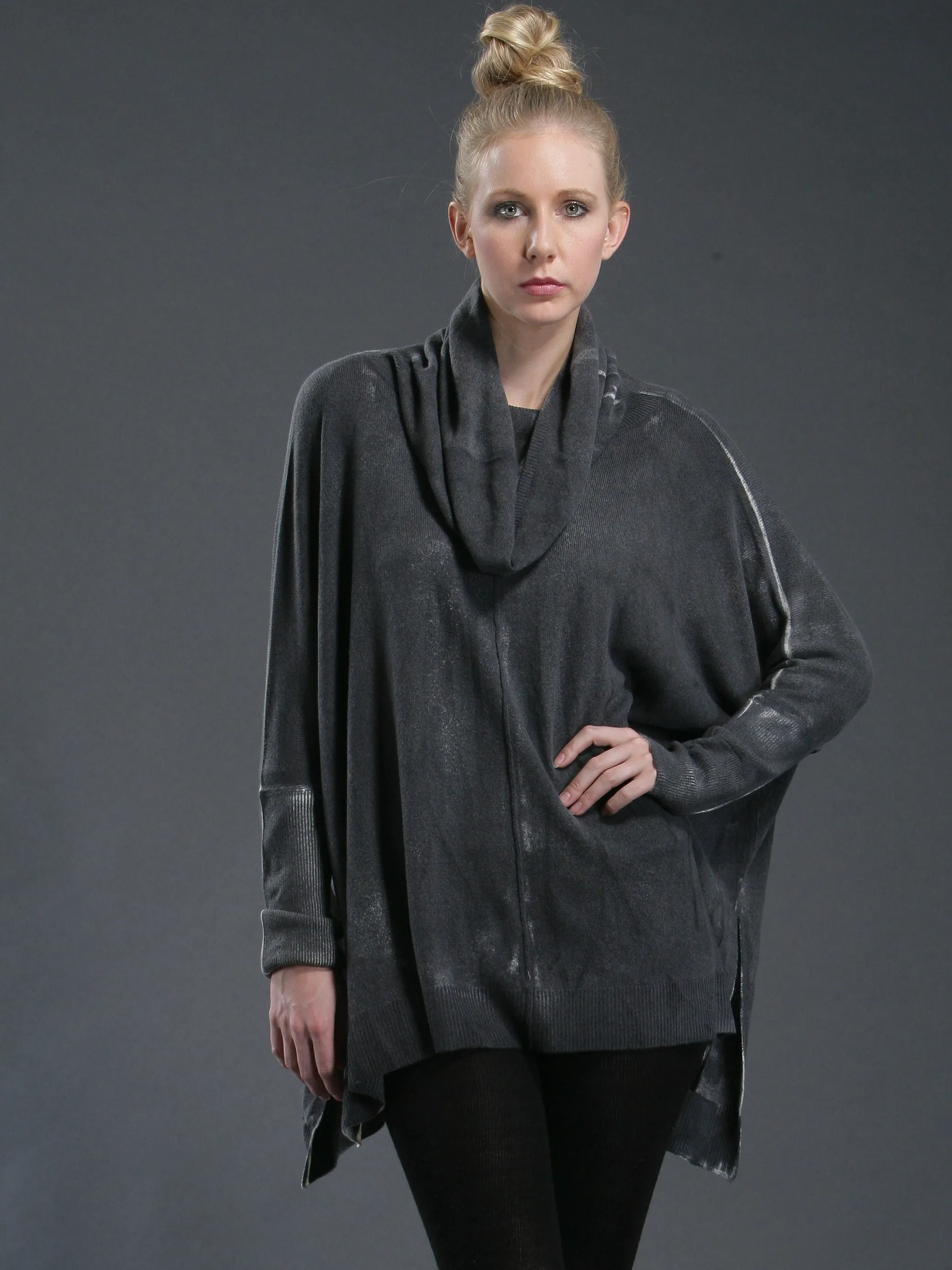 Hand Painted Oversized Cowl Neck Poncho in Mongolia Cashmere