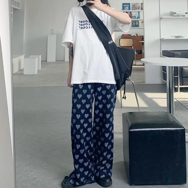 Heart Pattern Ulzzang Oversized Straight Pants