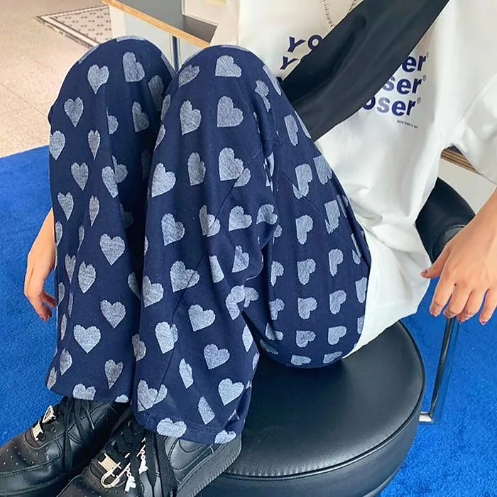 Heart Pattern Ulzzang Oversized Straight Pants