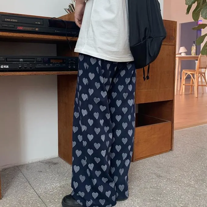 Heart Pattern Ulzzang Oversized Straight Pants