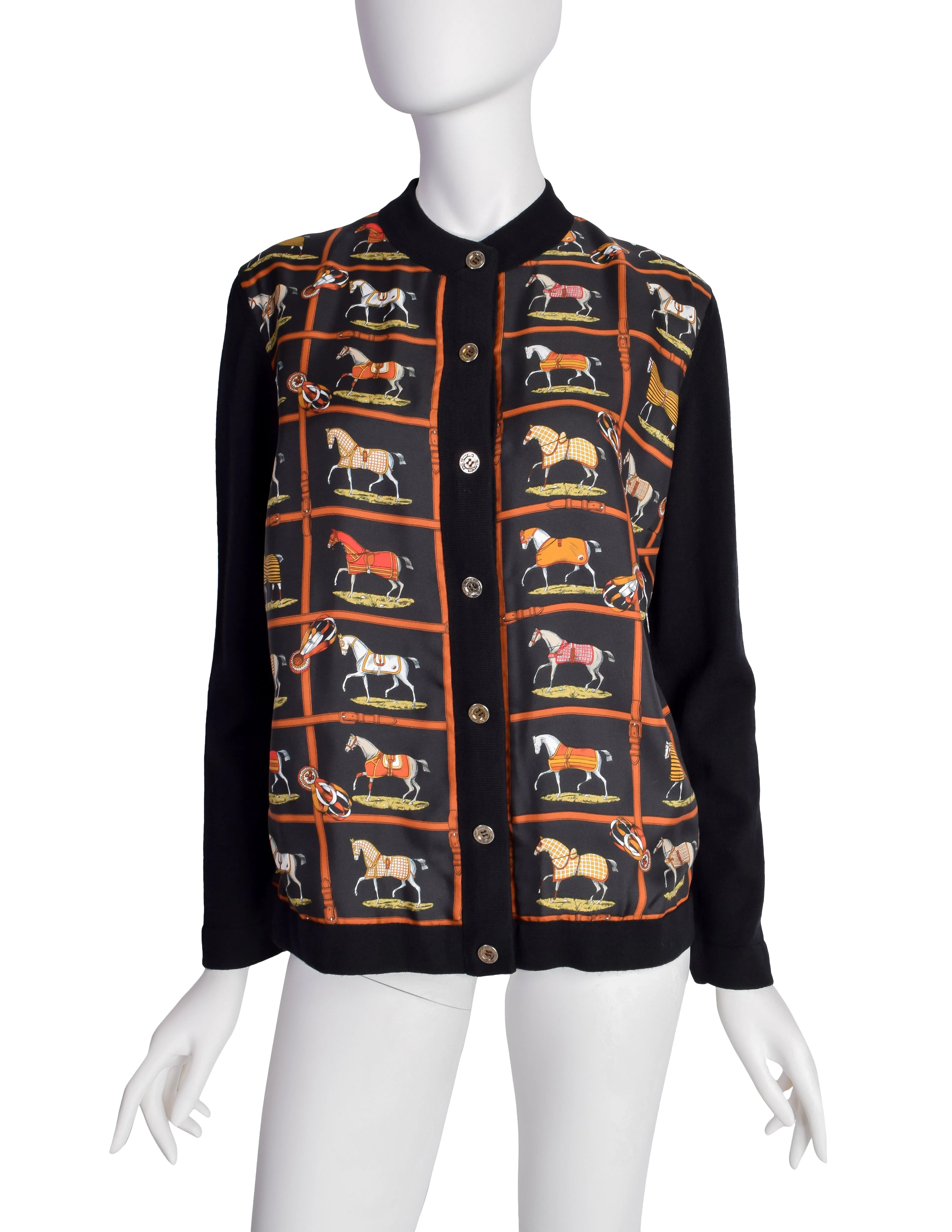 Hermes Vintage Petits Chevaux Horse Equestrian Theme Silk Wool Cardigan Sweater