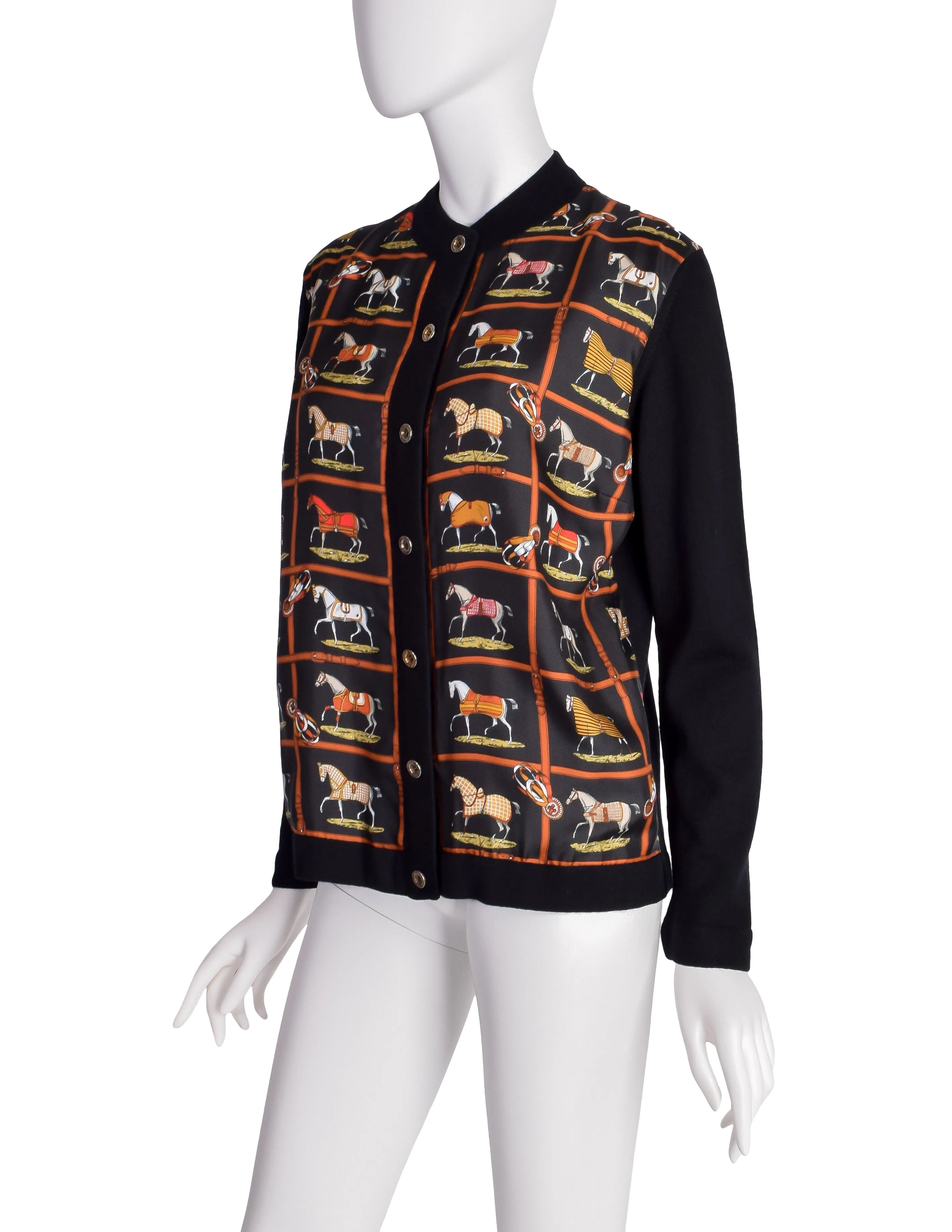 Hermes Vintage Petits Chevaux Horse Equestrian Theme Silk Wool Cardigan Sweater