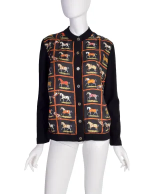 Hermes Vintage Petits Chevaux Horse Equestrian Theme Silk Wool Cardigan Sweater