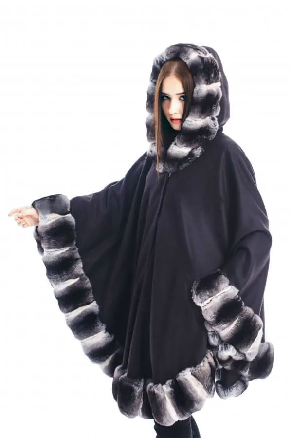 Hooded Chinchilla Fur Poncho