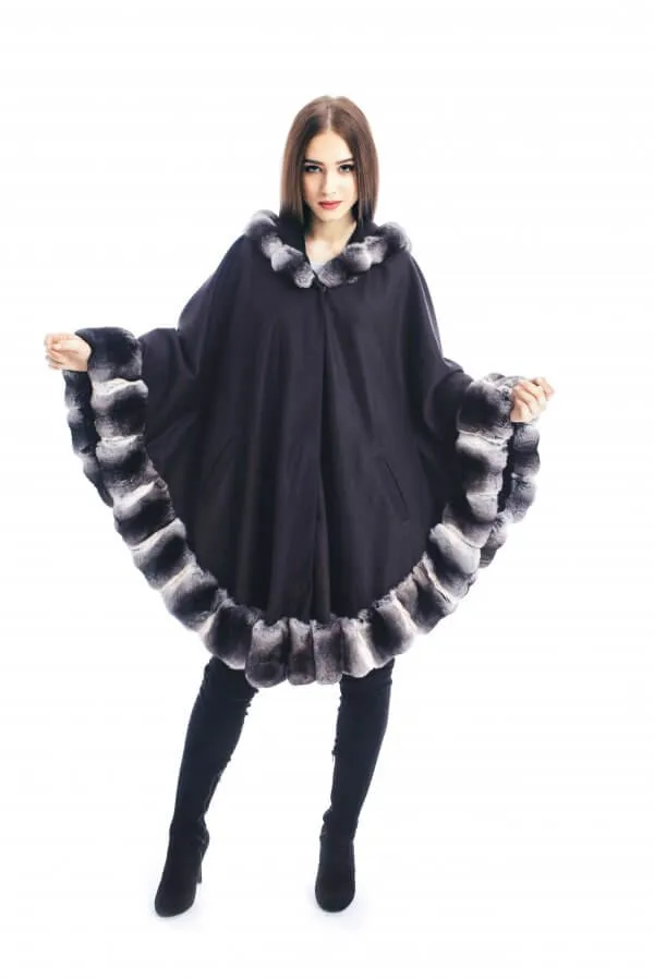 Hooded Chinchilla Fur Poncho