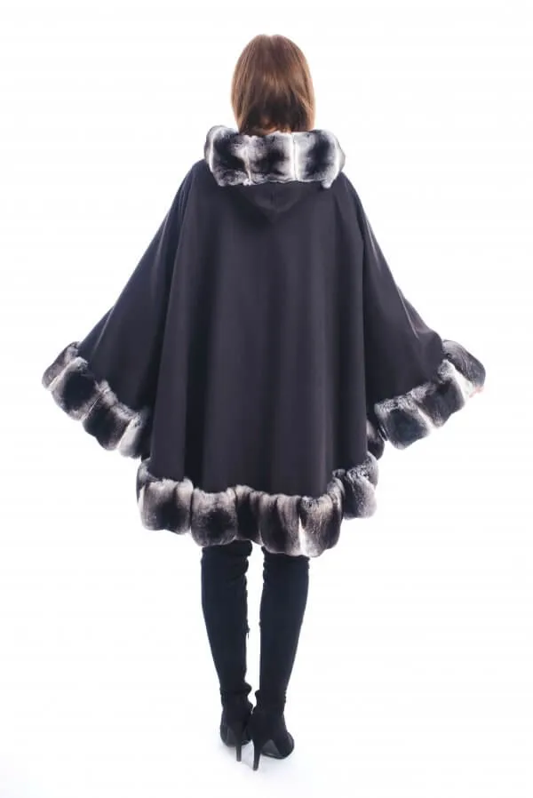 Hooded Chinchilla Fur Poncho