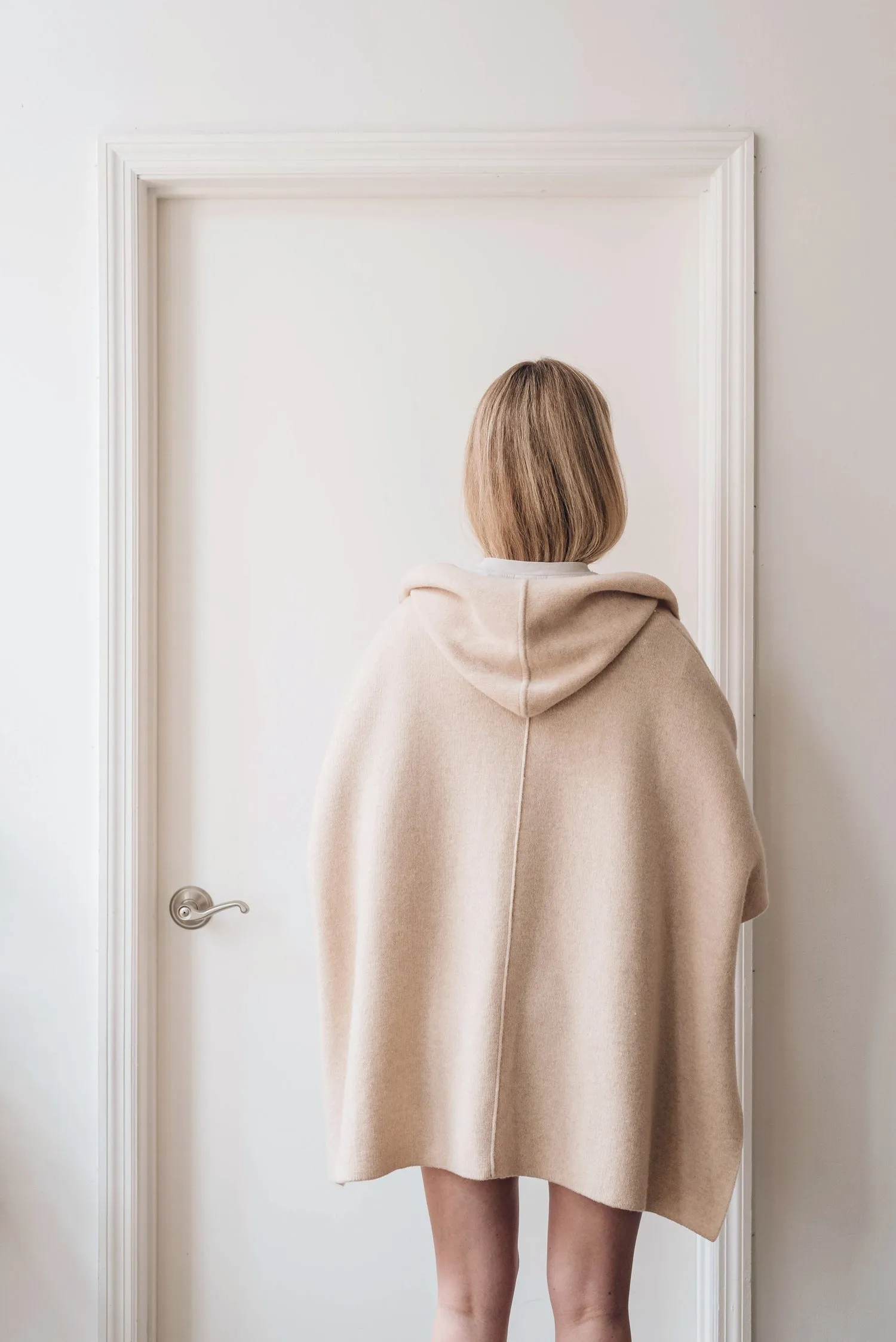 Hooded Poncho - Beige/Ivory