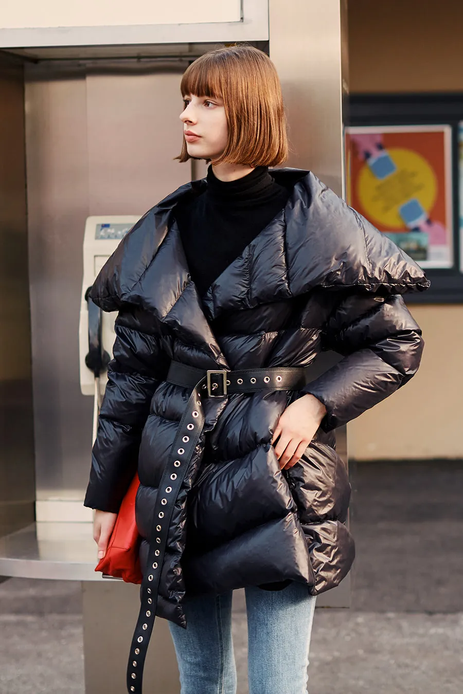 Irregular large lapel personality bread down jacket