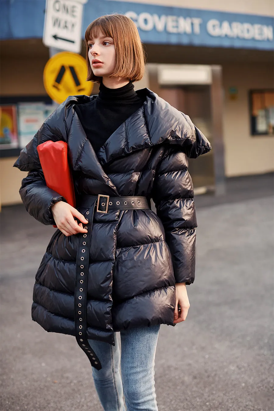 Irregular large lapel personality bread down jacket