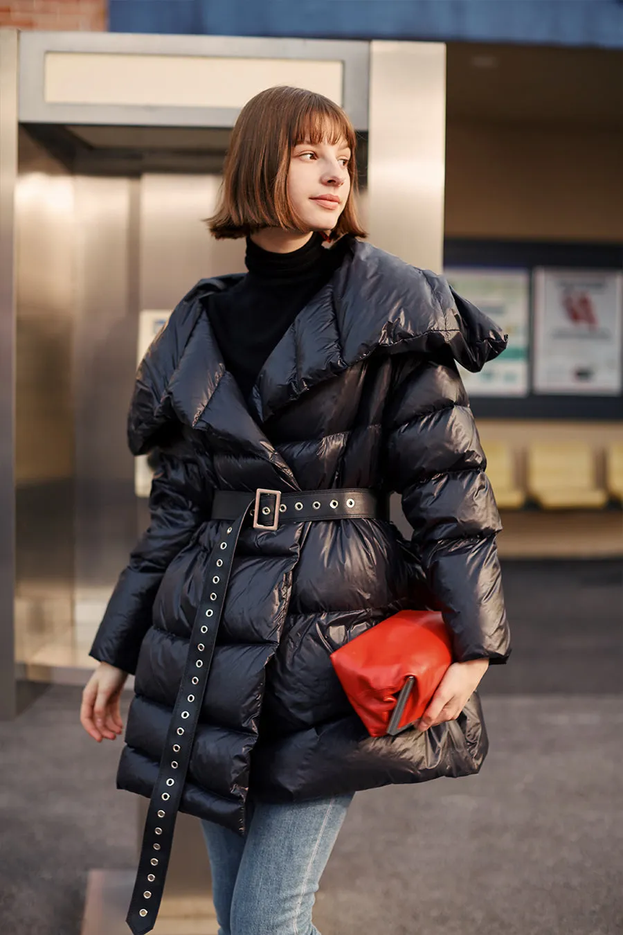 Irregular large lapel personality bread down jacket