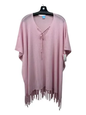 J Mclaughlin Pink Cashmere Tie Neck Fringe Poncho