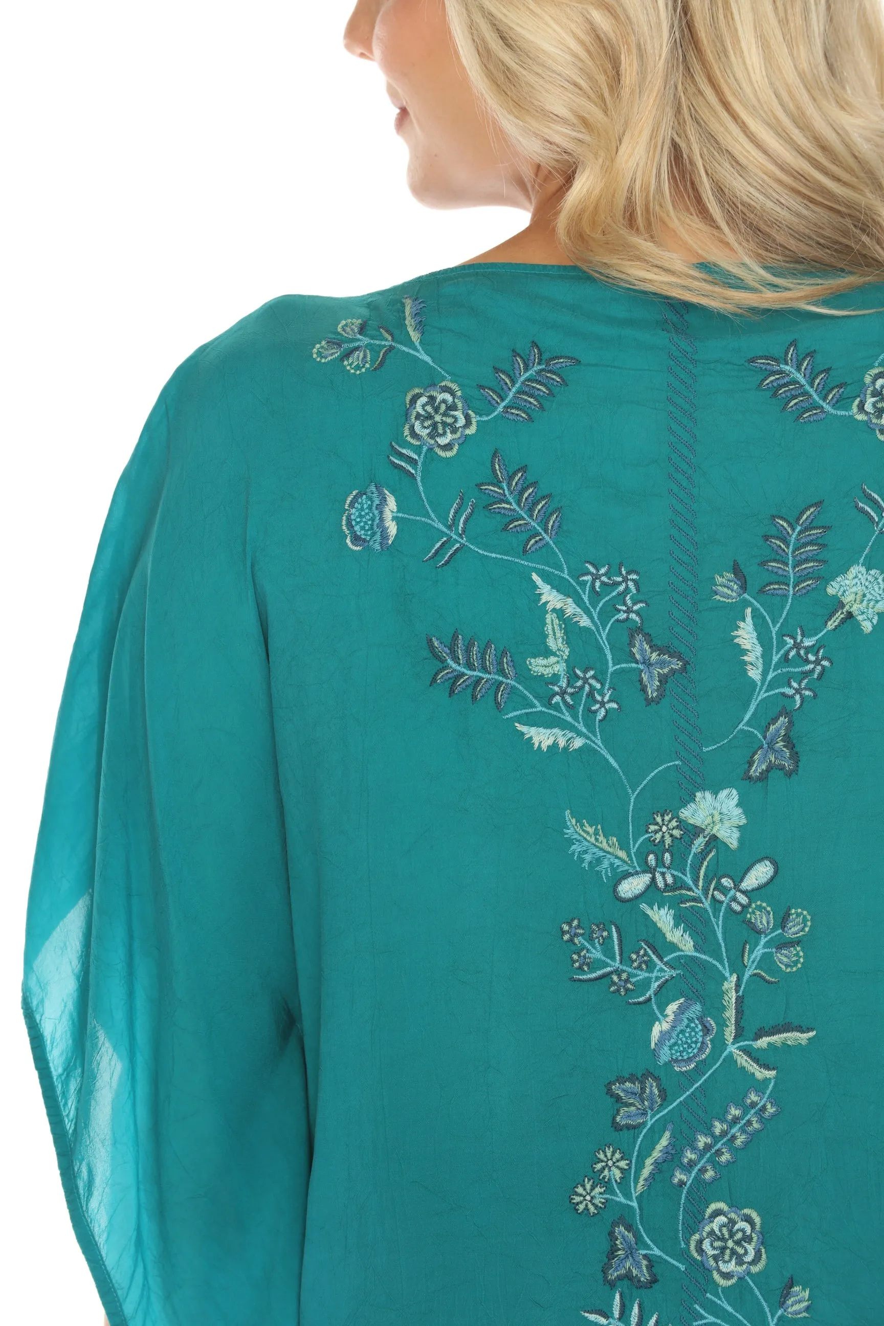 Johnny Was Green Rebecca Embroidered Poncho Top C21224 Boho Chic