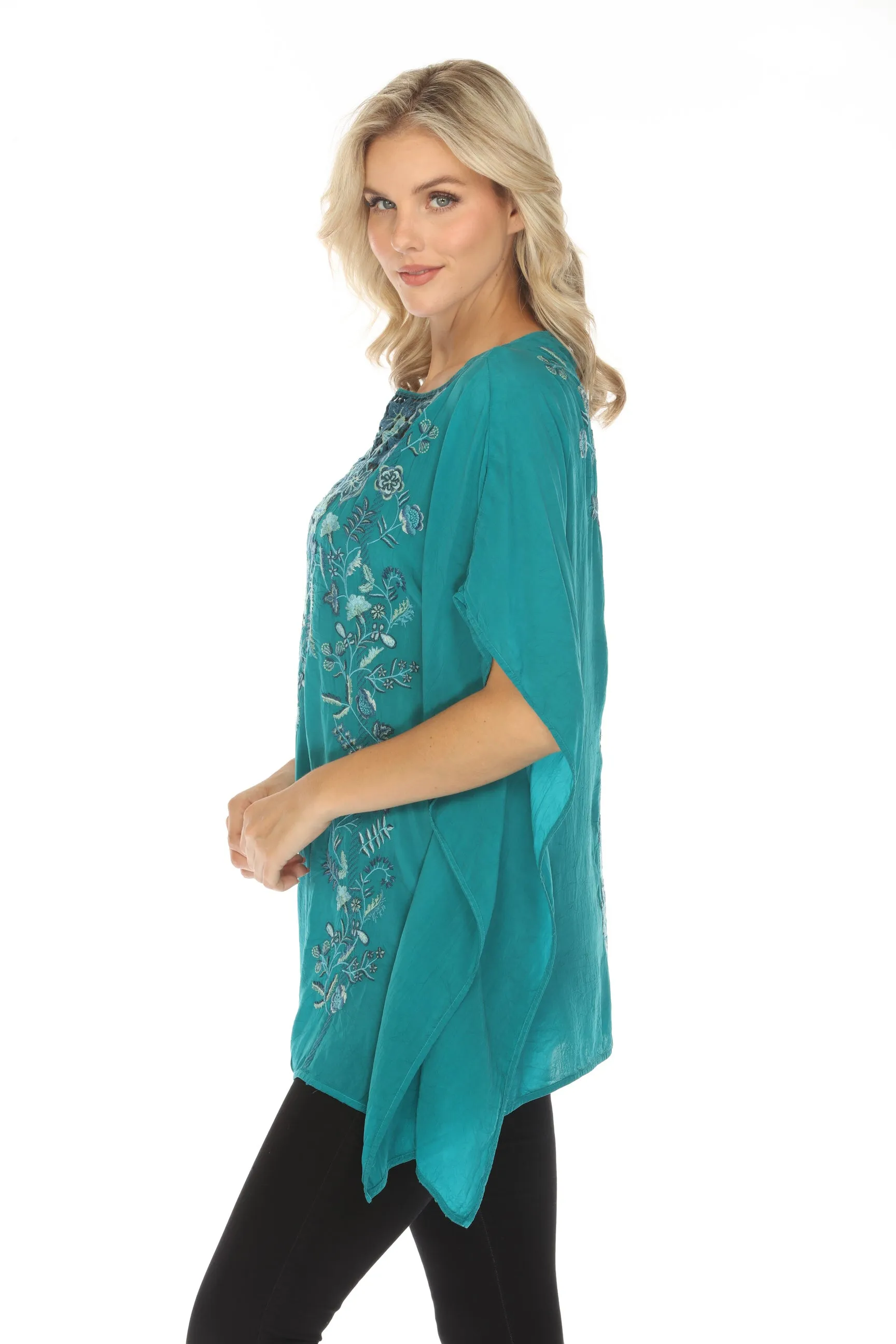 Johnny Was Green Rebecca Embroidered Poncho Top C21224 Boho Chic