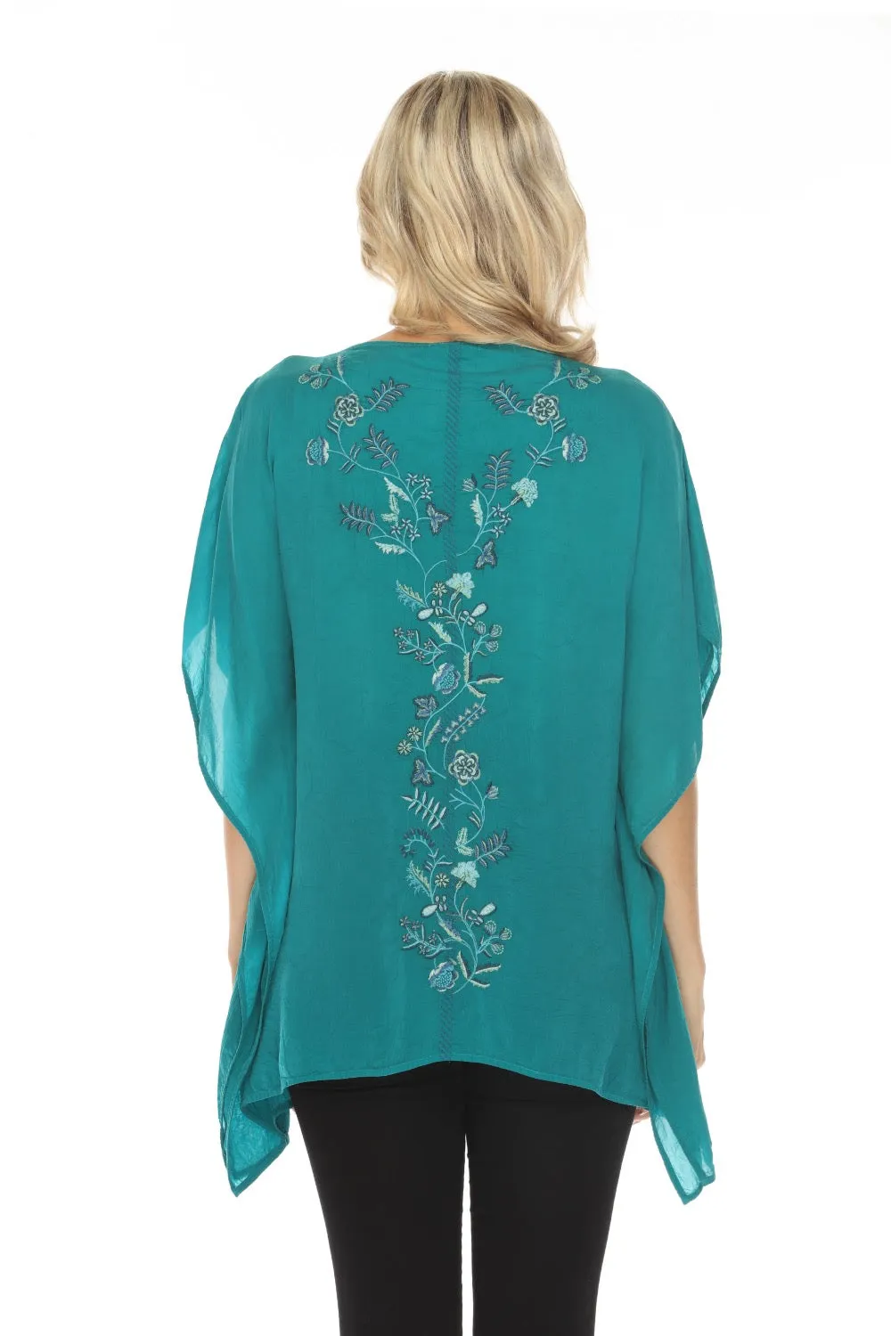 Johnny Was Green Rebecca Embroidered Poncho Top C21224 Boho Chic