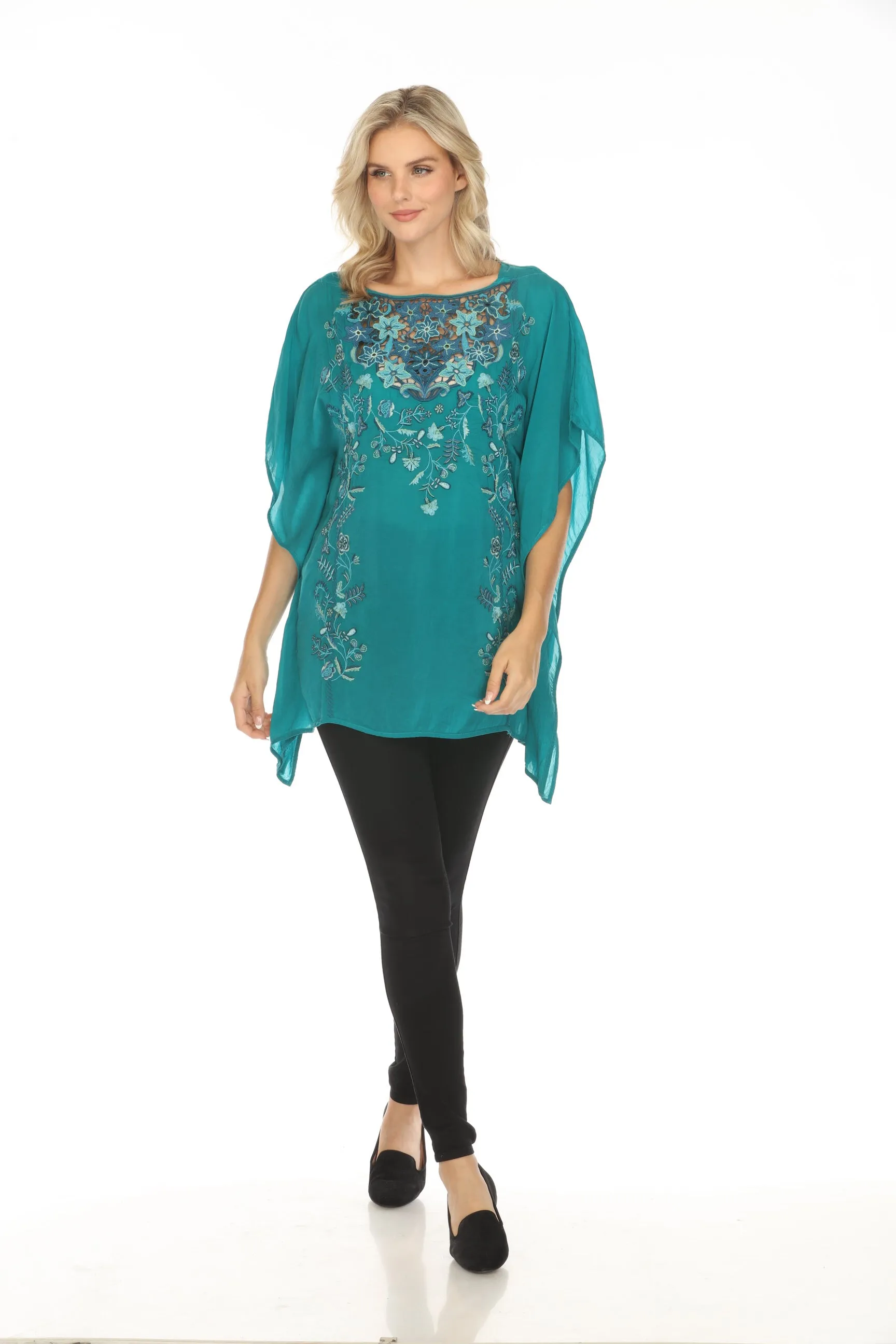 Johnny Was Green Rebecca Embroidered Poncho Top C21224 Boho Chic