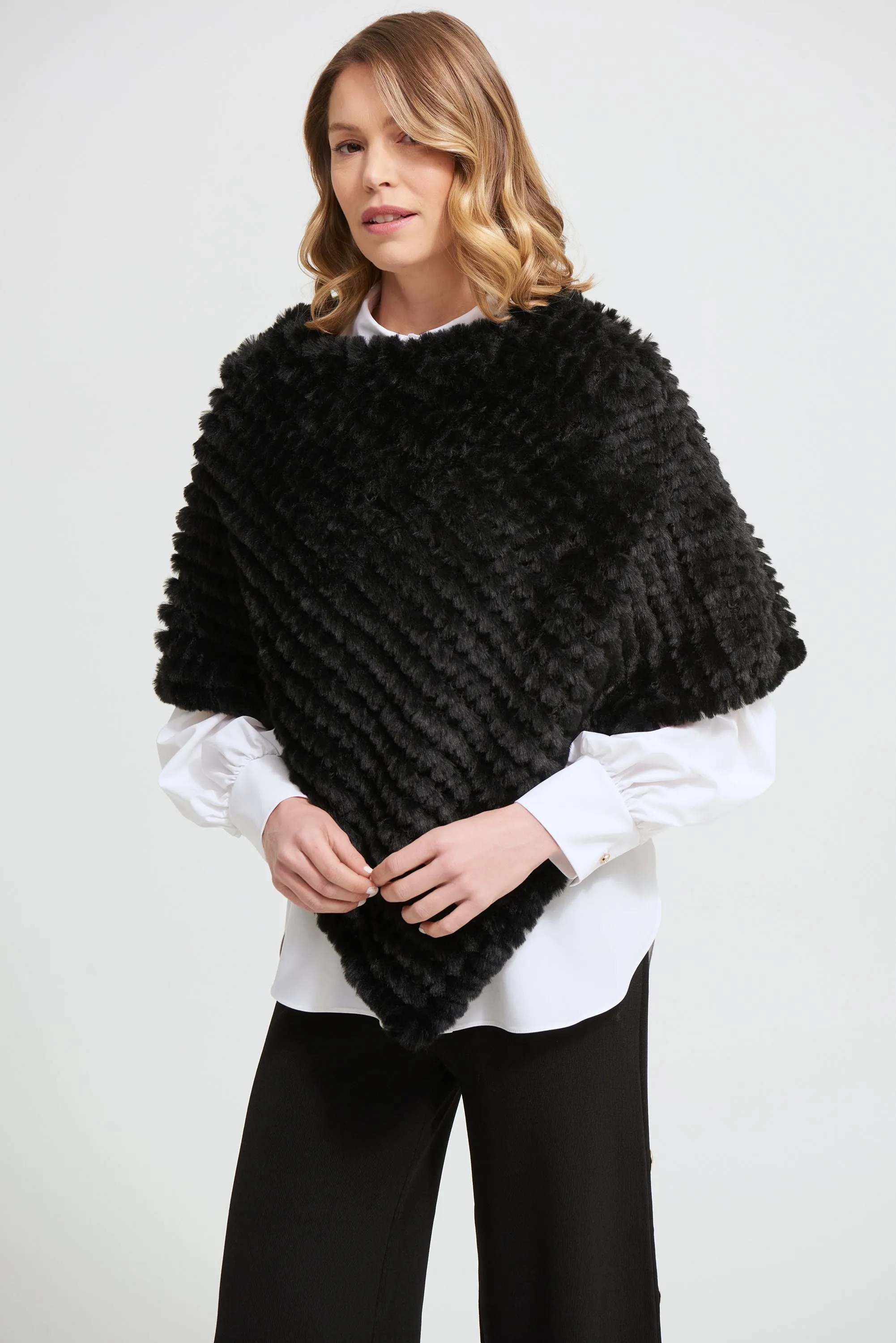 Joseph Ribkoff Faux Fur Poncho Cardigan