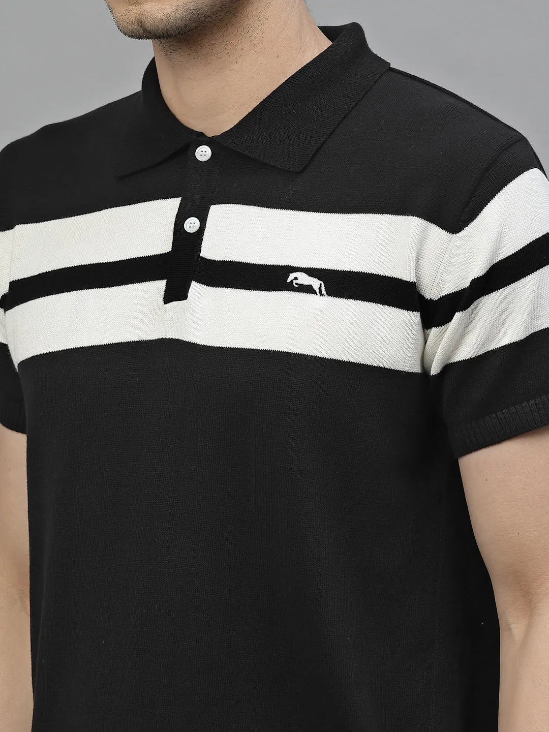 JUMP USA Men Black & White Polo Collar Pure Cotton T-Shirt