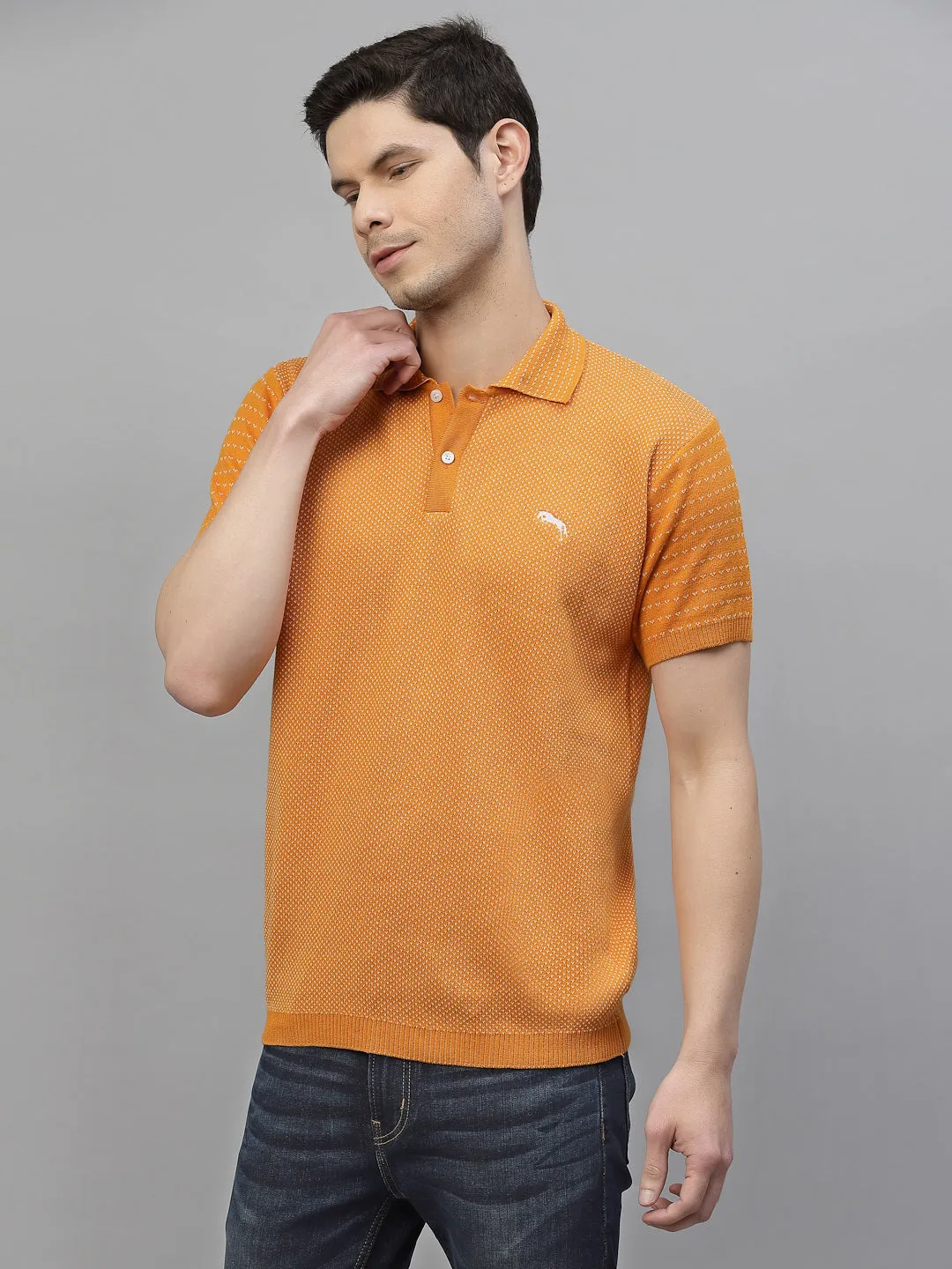 JUMP USA Men Orange & White Polo Collar Pure Cotton T-Shirt