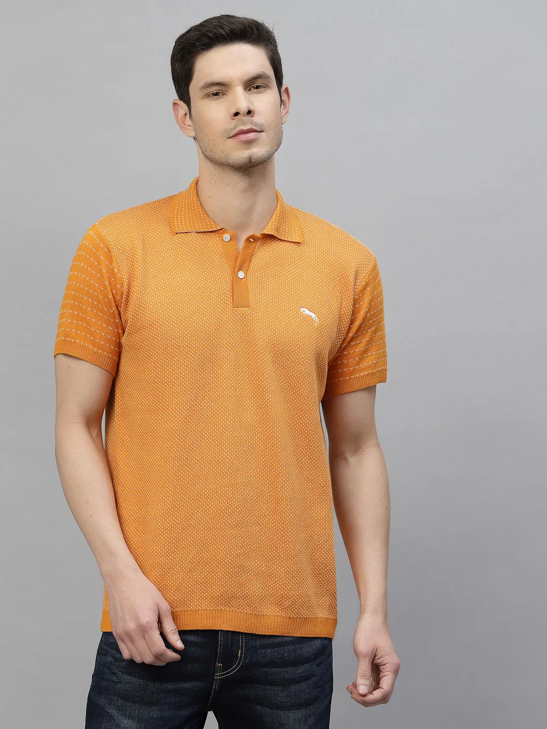 JUMP USA Men Orange & White Polo Collar Pure Cotton T-Shirt